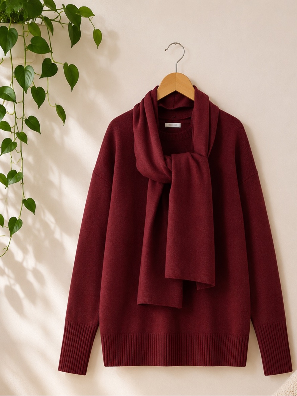 J.Jill Detachable-Scarf Crew Neck Sweater